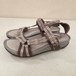 Baretraps Dandy BT-S17 Brown Tan Striped Strappy Sport Sandals Womens 7.5M